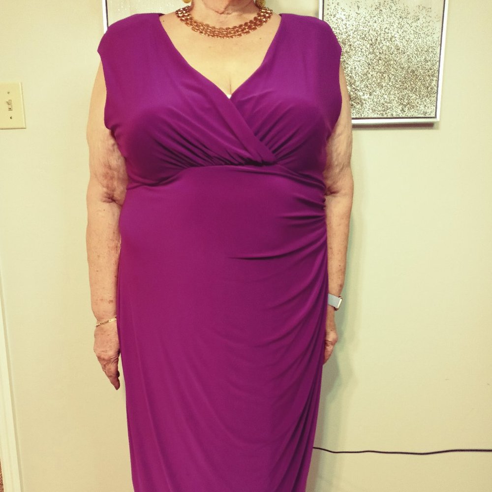 Purple faux wrap midi dress